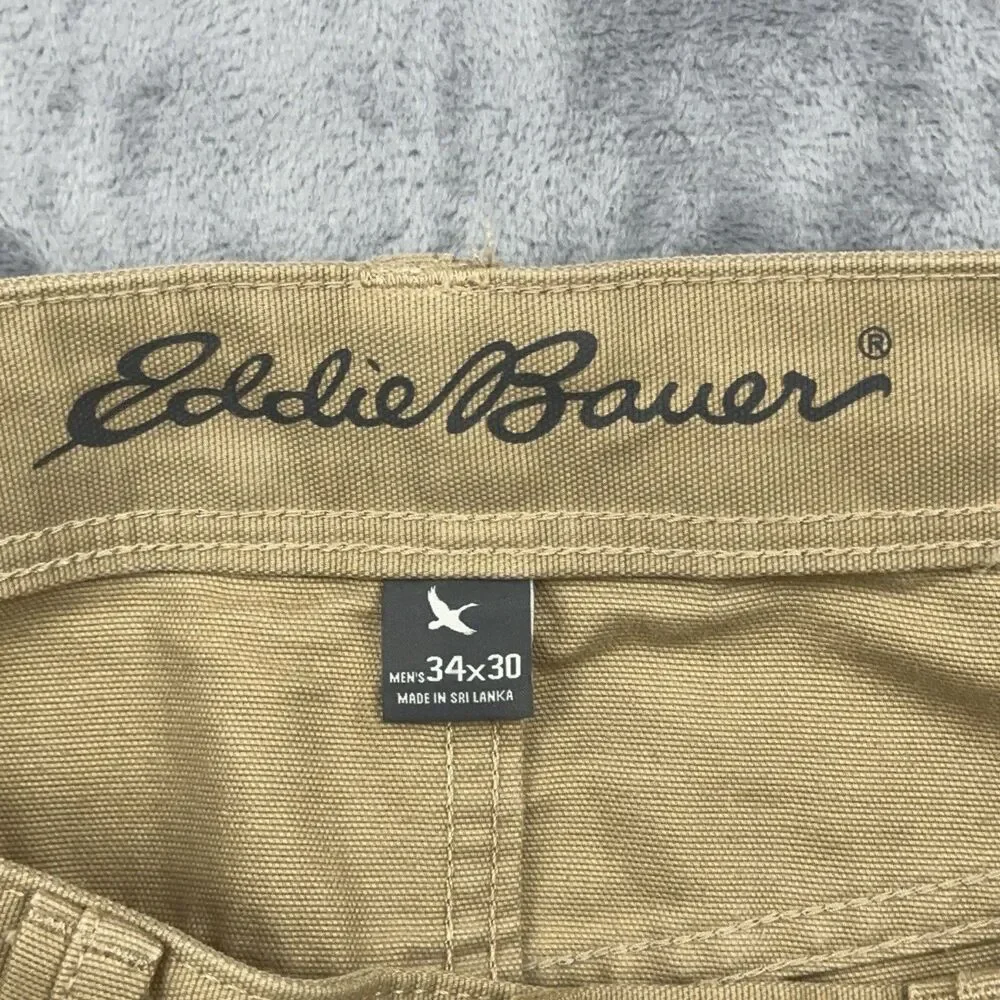 Eddie Bauer Pants Mens Size 34x30 Tan Khaki Canvas Utility 5 Pocket Work Outdoor